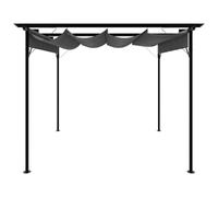 Pergola avec toit rétractable anthracite 3 x 3 m acier polyester 180 g/m² | Dimensions : 3 x 3 x 2,25 m, cordes de fixation et chevilles incluses, tissu amovible, assemblage requis