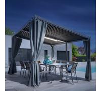 Pergola AVILA Graphite + 1 kit de rideaux 4 x 3 m - Aluminium traité époxy, Acier galvanisé Hespéride
