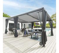 Pergola AVILA Graphite avec 1 kit de moustiquaire et rideaux 6 x 3,5 m - Aluminium traité époxy Hespéride