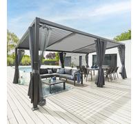 Pergola AVILA Graphite avec 1 kit de rideaux 6 x 3,5 m - Aluminium traité époxy Hespéride