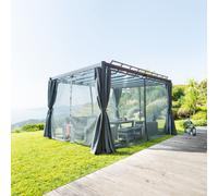 Pergola BELIZE Graphite + 1 kit de moustiquaire Ardoise 3,8 x 3 m - Aluminium traité époxy, Polycarbonate Hespéride