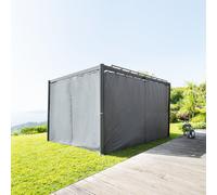 Pergola BELIZE Graphite + 1 kit de rideaux Ardoise 3,8 x 3 m - Aluminium traité époxy, Polycarbonate Hespéride