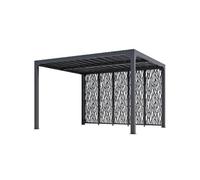 Pergola bioclimatique aluminium avec 5 panneaux moucharabieh gris pour côté 3,60 m
