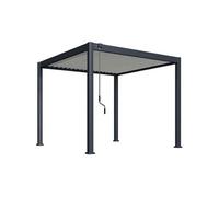 Pergola bioclimatique 3x3 m AUCUNE alu anthracite toit 135° lames acier blanc