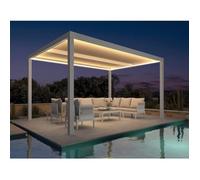 Pergola Bioclimatique 4,25 x 3 m Aluminium avec LED, Lames Orientables, Imperméable, pour Terrasse Carport, Blanc, PURPLE LEAF