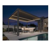 Pergola Bioclimatique 4,25 x 3 m Aluminium avec LED, Lames Orientables, Imperméable, pour Terrasse Patio, Gris, PURPLE LEAF