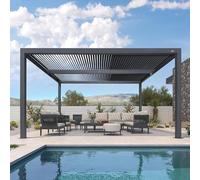 Pergola bioclimatique 4,6 x 3,3 m - Lattes réglables en aluminium de 15,18 m² - Auvent de jardin moderne, couleur grise, parfaite pour terrasse et arrière-cour.