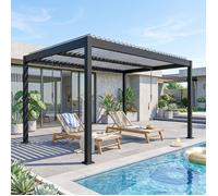 Pergola Bioclimatique 4x3m en Aluminium à Toit Louvred Ajustable, Protection Soleil, pour Jardin Extérieur, Blanc