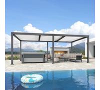 Pergola bioclimatique 6,35 x 3,5 m - Aluminium gris avec toit à persiennes réglables - Tonnelle d'extérieur moderne avec poteaux blancs pour jardin, terrasse et terrasse
