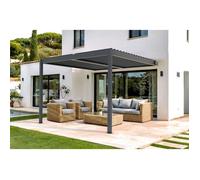 Pergola Bioclimatique adossée - Cazeboo - PIANA - 3x3m - Aluminium - Gris anthracite - Lames orientables acier