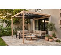 Pergola bioclimatique adossée en aluminium Panagia de Kocoon : 3 x 3 m / Effet bois