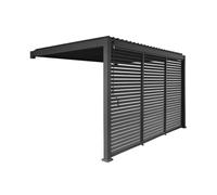 Pergola bioclimatique aluminium adossée 4x3m + 3 persiennes 130cm anthracite Triomphe