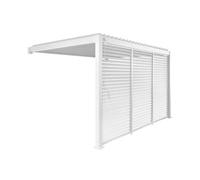 Pergola bioclimatique aluminium adossée 4x3m + 3 persiennes 130cm blanc Triomphe