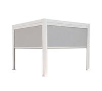 Pergola bioclimatique aluminium Triomphe 3x3 m lames orientables avec 2 stores en aluminium et textilène blancs