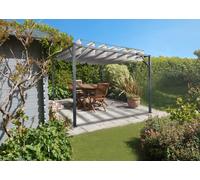 Pergola bioclimatique autoportante 3x3m - Cazeboo - BAHIA - Toile Beige - L.291x291x220 cm - Lames orientables acier