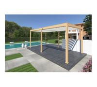 Pergola bioclimatique autoportante bois/blanc - 300 x 600 x H. 258 cm