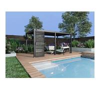 Pergola bioclimatique autoportante en aluminium 15m² avec claustra brise soleil L100 cm - Anthracite - ALMAFI