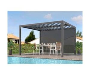 Pergola bioclimatique autoportante Habrita aluminium 3,6 x 3 m gris anthracite + rideau manuel côté 3,6 m