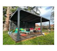 Pergola bioclimatique autoportante Habrita aluminium 3,6 x 6 m gris anthracite + 2 rideaux manuels 6 m