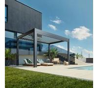 Pergola bioclimatique autoportée aluminium gris métallique toit en argent Biohort 3,5 x 3,5 m