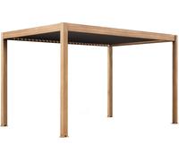 Pergola bioclimatique autoportée et motorisée éclairée 3x4m bois gris - Oviala Kavala