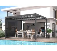 Pergola bioclimatique avec 1 rideau brise vue