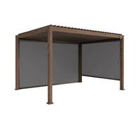 Pergola Bioclimatique couleur imitation bois 300 x 400cm. aluminium à lames orientables + store 300cm + store 400cm