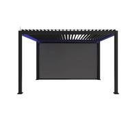 Pergola bioclimatique électrique 3x4m. aluminium. à lames orientables avec éclairage LED + store 4m