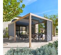 Pergola bioclimatique électrique EVORA Effet bois Honey 6 x 3 m - Structure et lames doubles en aluminium Hespéride