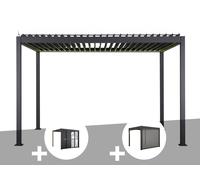 Pergola Bioclimatique Électrique Evora Graphite - 4 X 3 M + Persiennes Coulissantes Côté 3 M + Store 4 M Graphite - Hespéride Multicolore