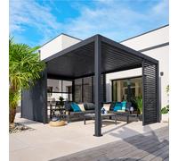 Pergola bioclimatique électrique EVORA Graphite 6 x 3 m - Structure et lames doubles en aluminium Hespéride