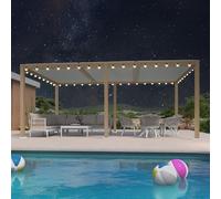 Pergola Bioclimatique en Aluminium 3,5 x 5,5 m avec éclairage LED, tonnelle de jardin étanche avec persiennes réglables pour terrasse, patio et abri d'auto - Effet bois