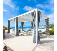 Pergola bioclimatique EVORA blanc + 1 kit de rideaux, moustiquaires et rails 6 x 3,6 m - Aluminium traité époxy Hespéride