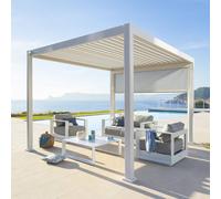 Pergola bioclimatique EVORA Blanc 3,6 x m - Structure et lames doubles en aluminium Hespéride
