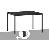 Pergola Bioclimatique Evora Graphite - 4 X 3 M + Persiennes Coulissantes Côté 3 M - Hespéride Multicolore