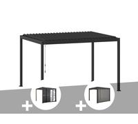 Pergola Bioclimatique Evora Graphite - 4 X 3 M + Persiennes Coulissantes Côté 3 M + Store 4 M Graphite - Hespéride Multicolore