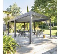 Pergola bioclimatique EVORA Graphite 6 x 3,6 m - Structure et lames doubles en aluminium Hespéride