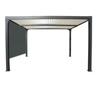 Pergola bioclimatique Habrita Foresta PER 3630 R BI W aluminium 10,80m2 toiture écru avec rideau manuel gris pour côté 3m