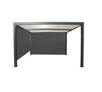 Pergola bioclimatique Habrita PER36R30RBIW en aluminium 10,80m2 toit écru ouverture manuelle avec rideau manuel coloris gris pour cô