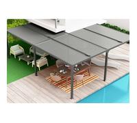 Pergola bioclimatique Habrita PER6170BI en aluminium XXL 32,63m2 forme en L avec couverture en lames orientables gris anthracite