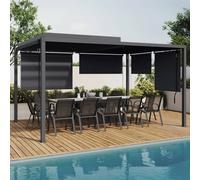 IDMARKET Pergola bioclimatique lames orientables acier 3x4 M et 4 stores gris anthracite