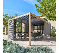 Pergola bioclimatique manuelle EVORA Effet bois Honey 6 x 3 m - Structure et lames doubles en aluminium Hespéride