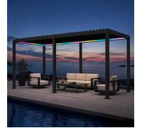 Pergola bioclimatique motorisée autoportante MIRADOR 111DA e-Motion+ 3x6m - Aluminium Anthracite - LED RGB