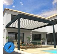 Pergola Bioclimatique - OMBRAZUR - COCOON XL - Double vérin motorisé - LED - Gris anthracite / Blanc