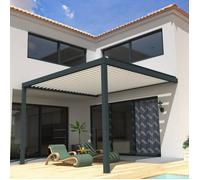 Pergola Bioclimatique - OMBRAZUR - STYLE Mixte Gris anthracite / Blanc 3x3,046m - Motorisé à télécommande - LED