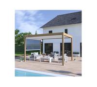 Pergola bioclimatique OMBREA VS 3x4M Woodlook bois naturel + store Blanc 3M