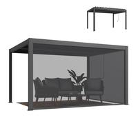 Outsunny Pergola bioclimatique 4x3m, pergola Aluminium avec Lames orientables, manivelle, Stores latéraux Coupe-Vent, tonnelle de Jardin abri terrasse, Protection Soleil, imperméable, Gris foncé