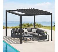 Pergola bioclimatique rétractable EVORA Gris 4 x 3 m - Structure et lames doubles en aluminium Hespéride