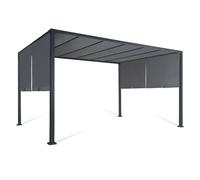 IDMarket – Pergola coulissante 3x4 m – Belvédère 2 pans – Toile gris anthracite