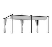 Pergola Coulissante Rétractable 3 X 6 M 4 Rideaux Latéraux Amovibles Alu Métal Toile Gris